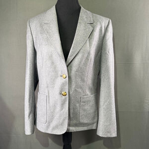 VTG Aquascutum Blazer W 10 Wool Gold Crest Buttons Sloane Ranger Old Money Grey